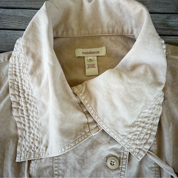 Sundance Every Angle Linen Blend Jacket Tan Petite Large Dramatic Collar Buttons - Picture 8 of 15